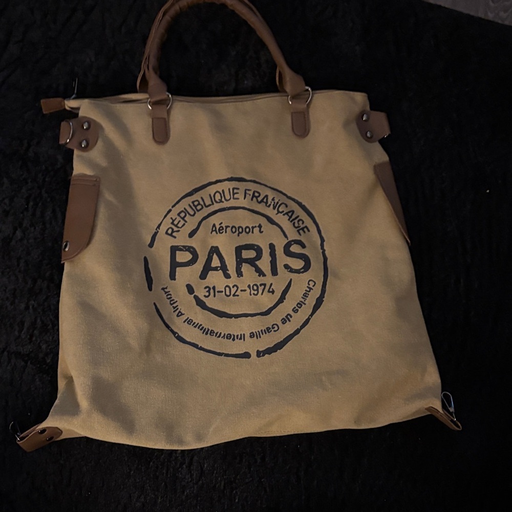 Tan Canvas Tote Bag with Brown Accents